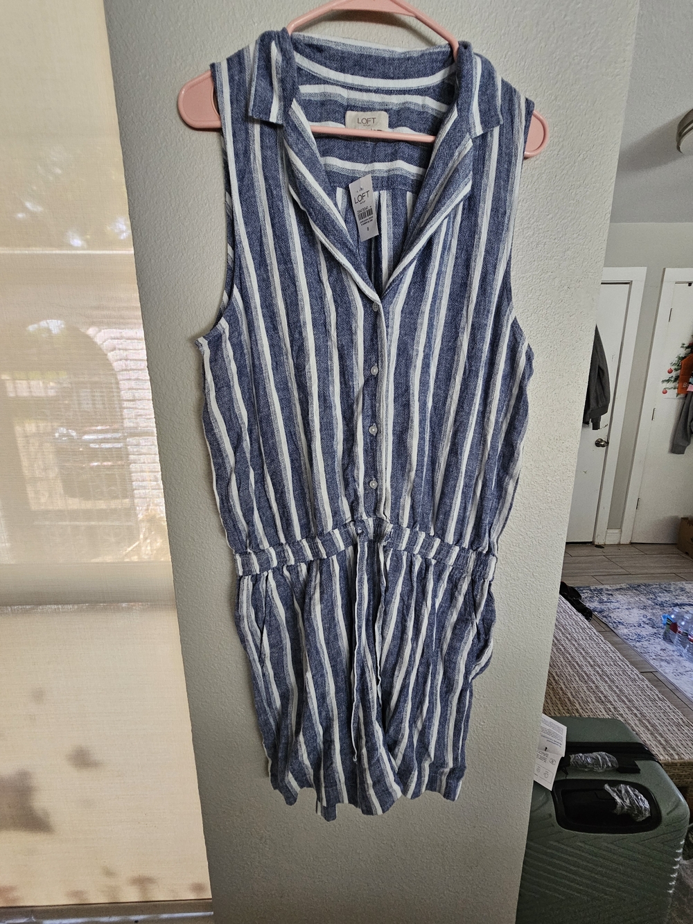 LOFT Navy & White Striped Sleeveless One-Piece Romper